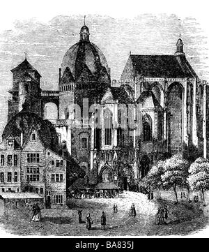 Géographie / voyages, Allemagne, Aix-la-Chapelle, églises, Münster, vue extérieure, chœur gothique, gravure, historique, XIXe siècle, Europe, cathédrale impériale, domicile catholique évêque, Rhénanie-du-Nord-Westphalie, Royaume de Prusse, province du Rhin, église, dôme, architecture, bâtiment, bâtiments, Munster, Muenster, site du patrimoine culturel mondial de l'UNESCO, peuple, Banque D'Images