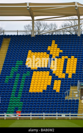 Le terrain de cricket SWALEC Stadium Glamorgan Cardiff Sophia Gardens South Wales UK grande tribune avec logo de la jonquille Banque D'Images