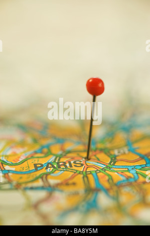 Close up de pin sur carte situation Banque D'Images