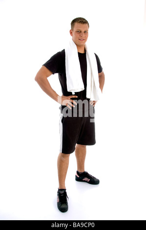 Comité permanent smiling man with towel Banque D'Images