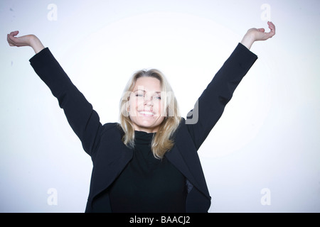 Belle femme expessive isolé sur backgroun Banque D'Images