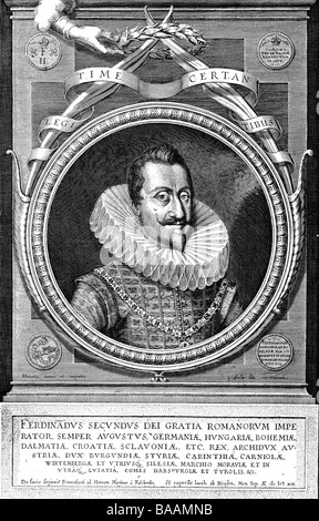 Ferdinand II, 9.9.1578 - 15.2 1637, Saint Empereur romain 29.8.1619 - 9.9.1578, portrait, gravure sur cuivre par Jakob van Heyden après Martin von Falckenberg, 1619, , n'a pas d'auteur de l'artiste pour être effacé Banque D'Images