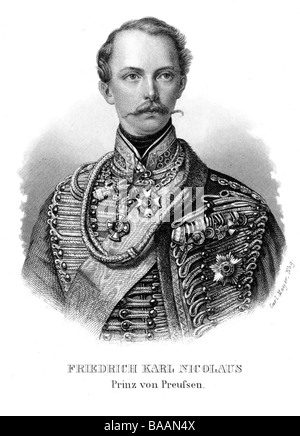 Frédéric Charles, 20.3.1828 - 15.6.1885, Prince de Prusse, général prussien, portrait, gravure sur acier, par Carl Mayer, 19e siècle, l'artiste n'a pas d'auteur pour être effacé Banque D'Images