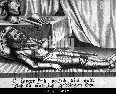 Tilly, Johann Tserclaes, 1559 - 20.4.1632, les communes wallonnes général, situé calme, caricature sur sa défaite à la bataille de Breitenfeld, 17.9.1631, gravure sur cuivre, 1631, , n'a pas d'auteur de l'artiste pour être effacé Banque D'Images