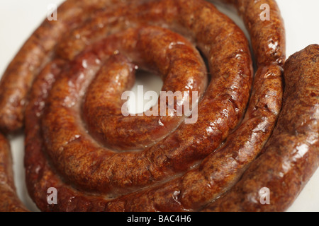 Gros plan sur une saucisse boerewors grillées Sud Africain Banque D'Images