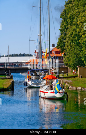 GÖTA KANAL MOTALA ÖSTERGÖTLAND SUÈDE LOCK Banque D'Images