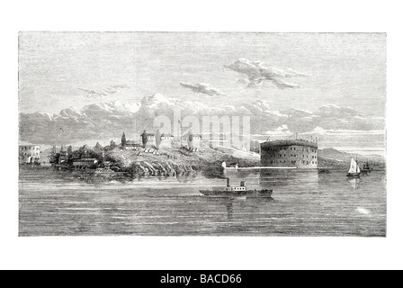 Les Governor's Island et fort le port de New York Hudson River bay les estuaires 1865 Banque D'Images