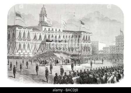 L'arrivée du corps du président Lincoln à l'hôtel de ville new york 1865 Banque D'Images