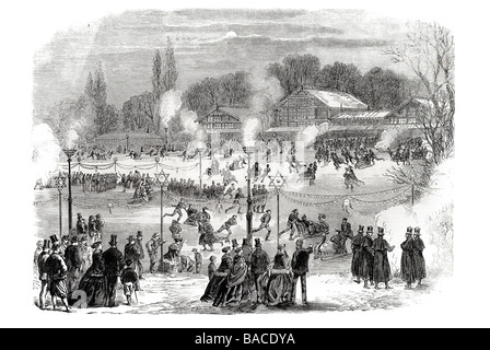 Patiner à la nuit dans le bois de Boulogne 1867 sports patins à glace l'eau congelée lake Banque D'Images