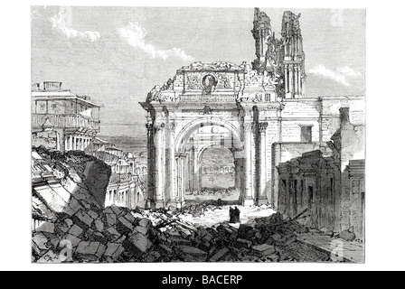 Ruines de la cathédrale d'Arequipa 1868 séisme Basilique façade principale du portail tour arcs Banque D'Images