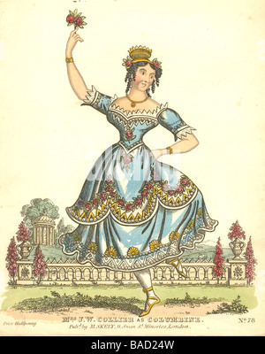 Jouet de couleur main theatre imprimer de Mme J W Collier comme Columbine circa 1837 Banque D'Images