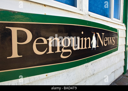 Bureau du journal de pingouin, Stanley, îles Falkland. Banque D'Images