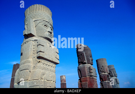 Le Mexique, l'État de Hidalgo, site archéologique de Tula, ancienne capitale des Toltèques, atlantes ou soldats de pierre Banque D'Images