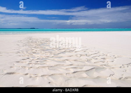 Voir l'île de de plage, Aitutaki Lagoon, Aitutaki, Îles Cook Banque D'Images