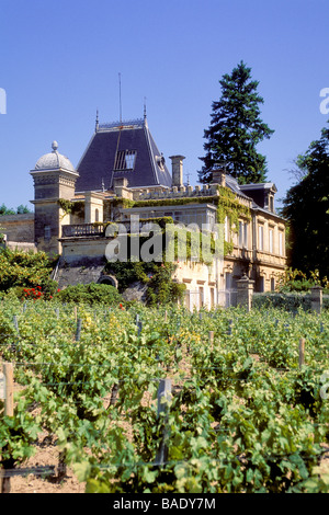 France, Gironde, Saint Emilion, Bordeaux vineyard, vignes et le Château Ausone Premier Grand Cru Classé, AOC SAINT Banque D'Images