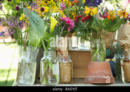 Les fleurs coupées pour la vente au marché de producteurs biologiques Banque D'Images