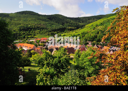 Vue de Kaysersberg du château de Kaysersberg, Haut-Rhin, Alsace, France Banque D'Images