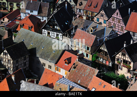 Vue de Kaysersberg du château de Kaysersberg, Haut-Rhin, Alsace, France Banque D'Images