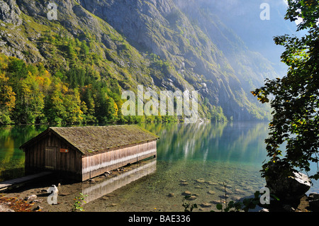 Le hangar à bateaux, Bodensee, parc national de Berchtesgaden, en Bavière, Allemagne Banque D'Images