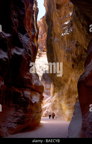 Al-Siq la gorge menant au Conseil du Trésor, la plus célèbre dans la ville antique de Petra, Jordanie Banque D'Images