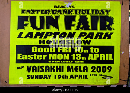 Poster pour le plaisir juste à lampton Park, London, West London, en Angleterre, et le sikh le Vaisakhi mela, les deux s'est tenue en avril 2009 Banque D'Images