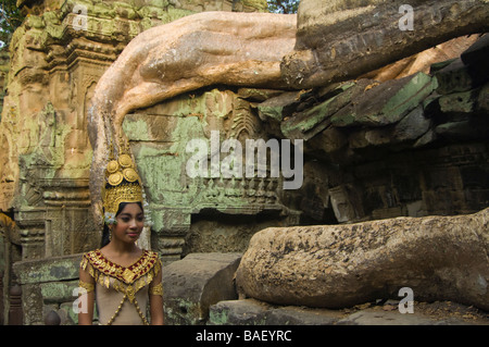 Danseuse Apsara Ta Som temple Angkor Siem Reap Cambodge Banque D'Images