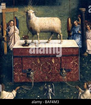 Le détail de l'Agneau sacrificiel du retable de Gand par Jan van Eyck Banque D'Images