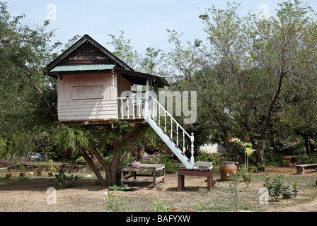 Maison sur pilotis. Maison inhabituelle construite sur un arbre haché dans la Thaïlande rurale. Asie du Sud-est Banque D'Images