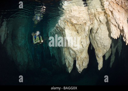 Lustre en plongeur grotte calcaire Micronésie Palau Banque D'Images