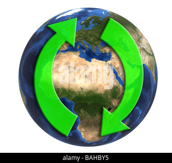 Image de la terre rendue (map) avec l'aimable autorisation de NASA/cycle vert réutilisent le calque sur un fond blanc (découpe) Banque D'Images