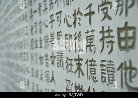 Inscriptions en chinois l'un des murs de la Temple Wenshu, Chengdu, Sichuan, Chine. Banque D'Images