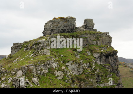 Castle Rock dans la Vallée des Roches, South West Coast Path, Lynton, Devon. Banque D'Images