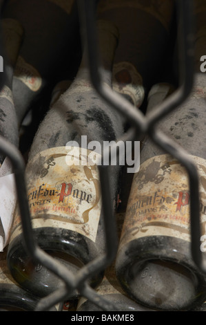 Vieilles bouteilles dans la cave domaine roger sabon Châteauneuf du Pape rhone france Banque D'Images