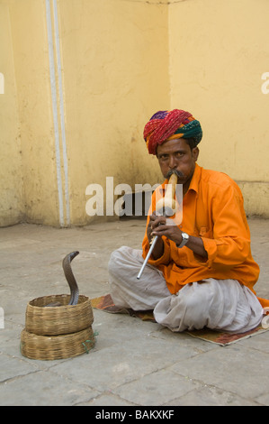 Jaipur Rajasthan Inde charmeur de serpent Banque D'Images