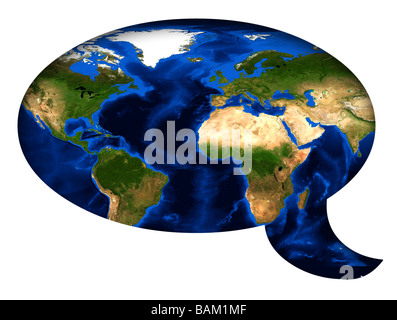 Image de la terre rendue (carte fournie par la NASA) dans les discours bulle sur fond blanc Banque D'Images