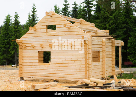 Chalet en bois en construction Banque D'Images