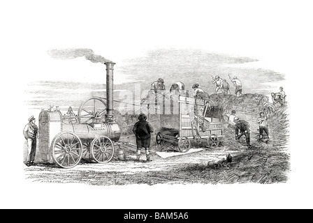 Hornsby's portable machine à vapeur et d'une batteuse agricole 1851 firebox Banque D'Images