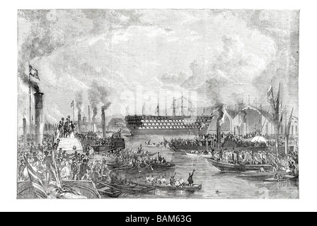 Lancement de l'Arsenal royal de Woolwich albert 1er taux trois-decker a lancé 13 mai 1854 converti en bois coque les stocks de vis Banque D'Images