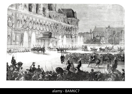 Hôtel de ville de sa majesté s visite à Paris 1855 place de Grève Banque D'Images