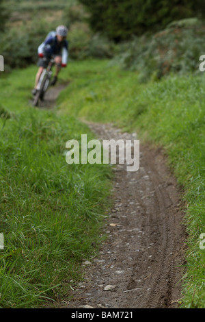 Les pistes de vélo de montagne en sentier boueux Banque D'Images