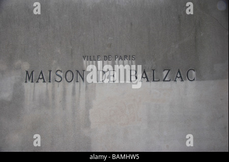 Le signe extérieur de la Maison de Balzac, Paris, France Banque D'Images