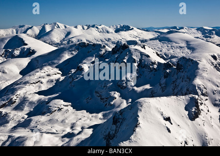 Vue aérienne de la région de Malyovitza (Malyovitsa), montagne de Rila, Balkans, Bulgarie Banque D'Images