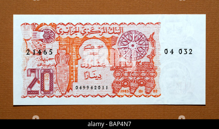 République algérienne démocratique et 20 dinars vingt euros. Banque D'Images