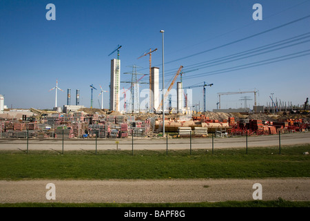 Site de construction de la nouvelle centrale électrique de charbon à ciel ouvert par Vattenfall, Moorburg jusqu', Hambourg, Allemagne Banque D'Images