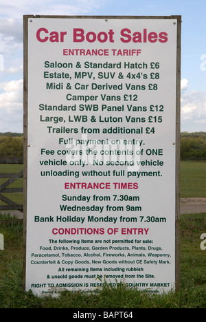 Informations Inscription pour car boot sale Bordon, Hampshire, Royaume-Uni Banque D'Images