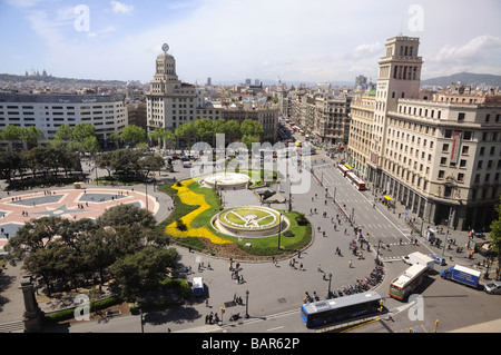 Vue aérienne sur la Placa Catalunya à Barcelone Espagne Banque D'Images