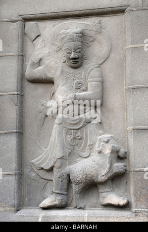 Sur la sculpture sur pierre de la Pagode Kaiyuan Temple Si dans Quazhou, Fujian, Chine. Banque D'Images