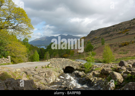 Ashness Pont, donnant sur Derwent Water et Skiddaw, Parc National de Lake District, Cumbria, Angleterre, Royaume-Uni Banque D'Images