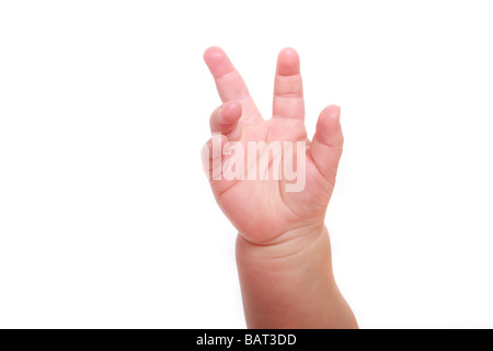Baby Baby's hand reaching out fond blanc close up peau douce victoire ouvrez palm petit petit doux voulant nécessiteux Banque D'Images