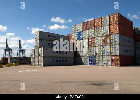 Les conteneurs à Landguard terminal, port de Felixstowe, Suffolk, UK. Banque D'Images